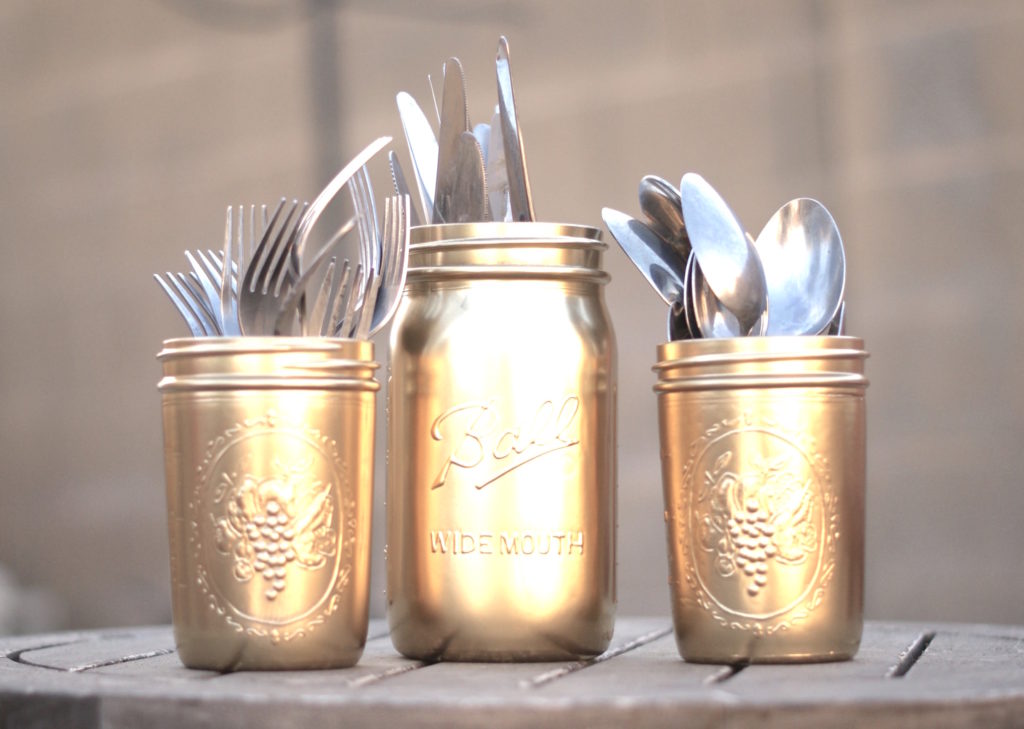 Gold Mason Jar Party Utensil Holder Summer