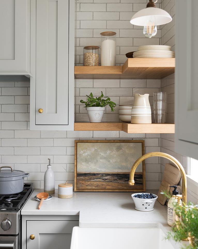 floating shelves open shelf kitchen organization storage