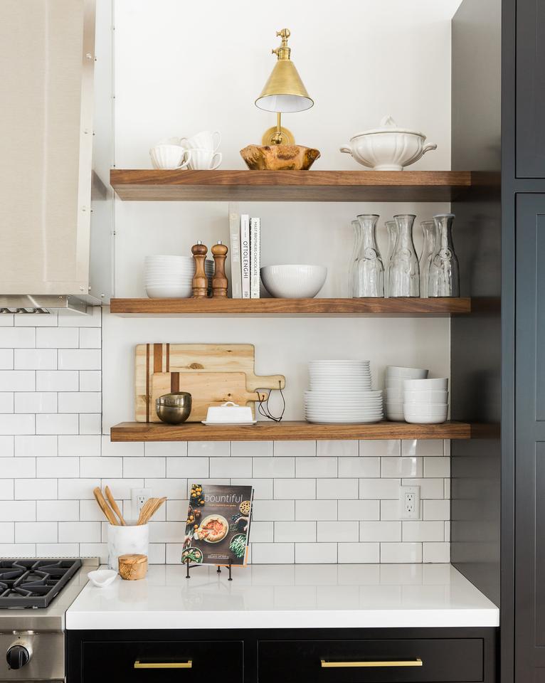 floating shelf open shelving kitchen storage organization