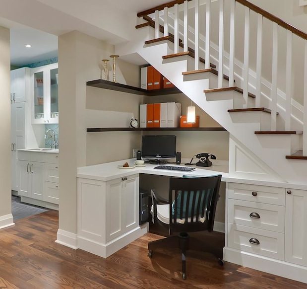 Built in office under the stairs corner desk